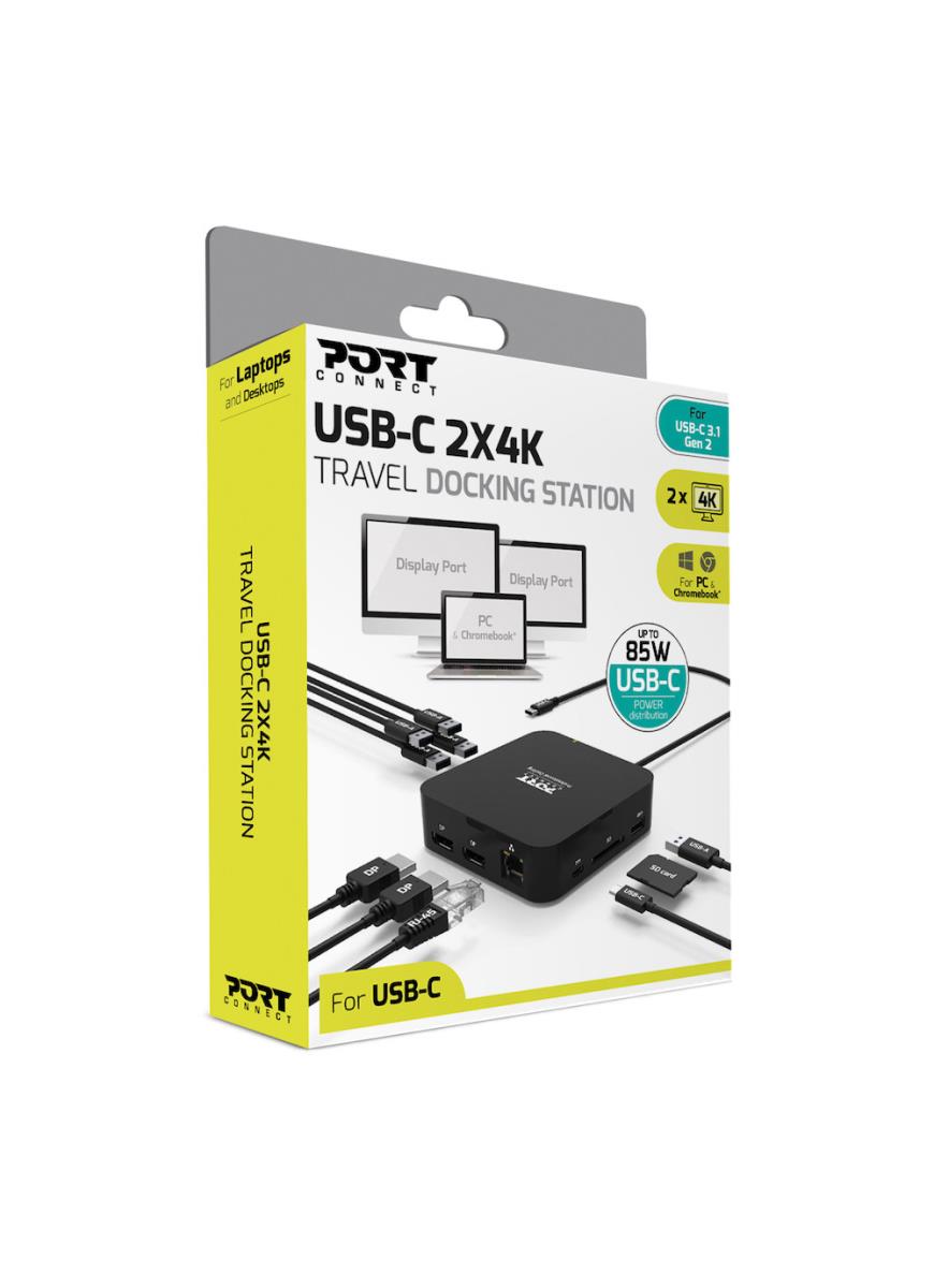USB-C 2X4K TRAVEL DOCKING STATION - 5x USB-A 3.1 Gen1 / USB-C 3.2 Gen2 / 2x DP / SD Reader / Gbe - UK
