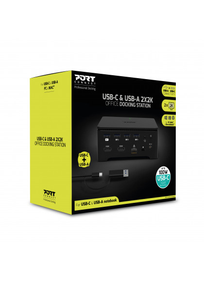 USB-C & USB-A 2X2K UNIVERSAL OFFICE DOCKING STATION - 2x HDMI / Gbe / 4x USB-A / Audio - 100w  USB Power Delivery - UK