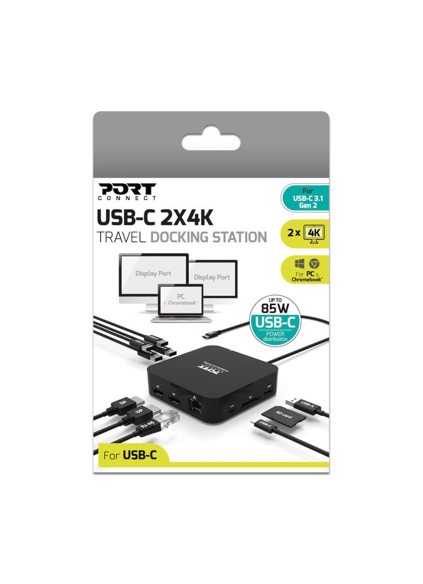 USB-C 2X4K TRAVEL DOCKING STATION - 5x USB-A 3.1 Gen1 / USB-C 3.2 Gen2 / 2x DP / SD Reader / Gbe - EU