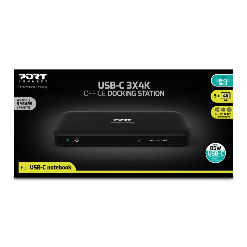 USB-C 3X4K OFFICE DOCKING STATION - 3x USB-A / USB-C / 2x DP / HDMI / Gbe / Combo 3.5mm - 85W USB Power Delivery - EU
