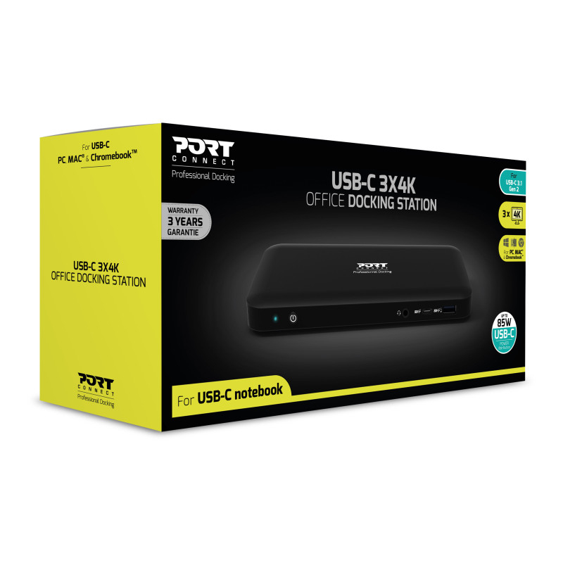 USB-C 3X4K OFFICE DOCKING STATION - 3x USB-A / USB-C / 2x DP / HDMI / Gbe / Combo 3.5mm - 85W USB Power Delivery - EU