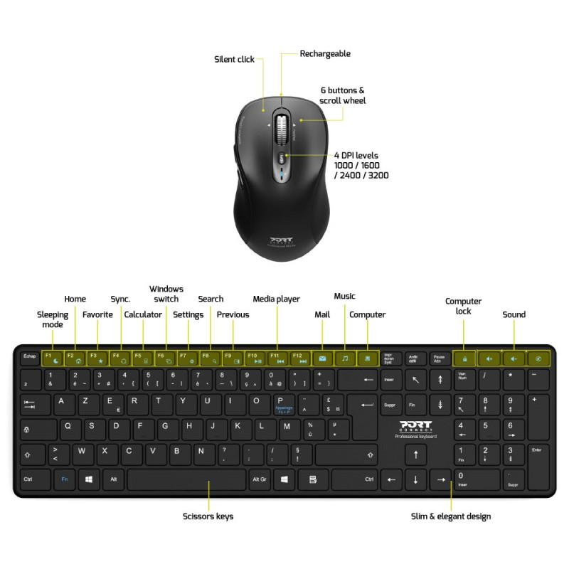 Bundle / Bluetooth Wireless Pack: Rechargeable Keyboard + Mouse Office Pro  - Qwertzu German