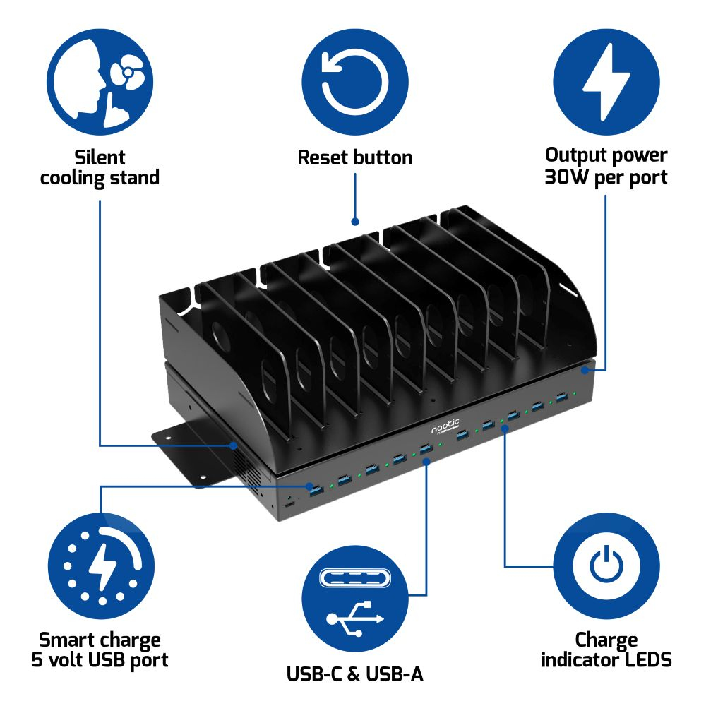Charging station 10 USB-C/A devices PD 30W