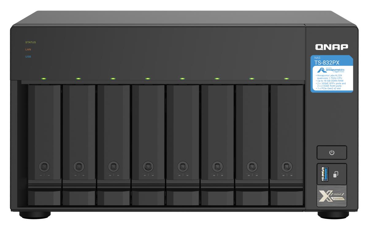 TS-832PX-4G 8 Bay 1.7GHz QC 8GB DDR4 2x 10GbE SFP + LAN + 2x 2.5GbE