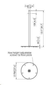 Pff 1560 Floor Stand Stainless Steel, Max. 55in, 40kg, 160cm