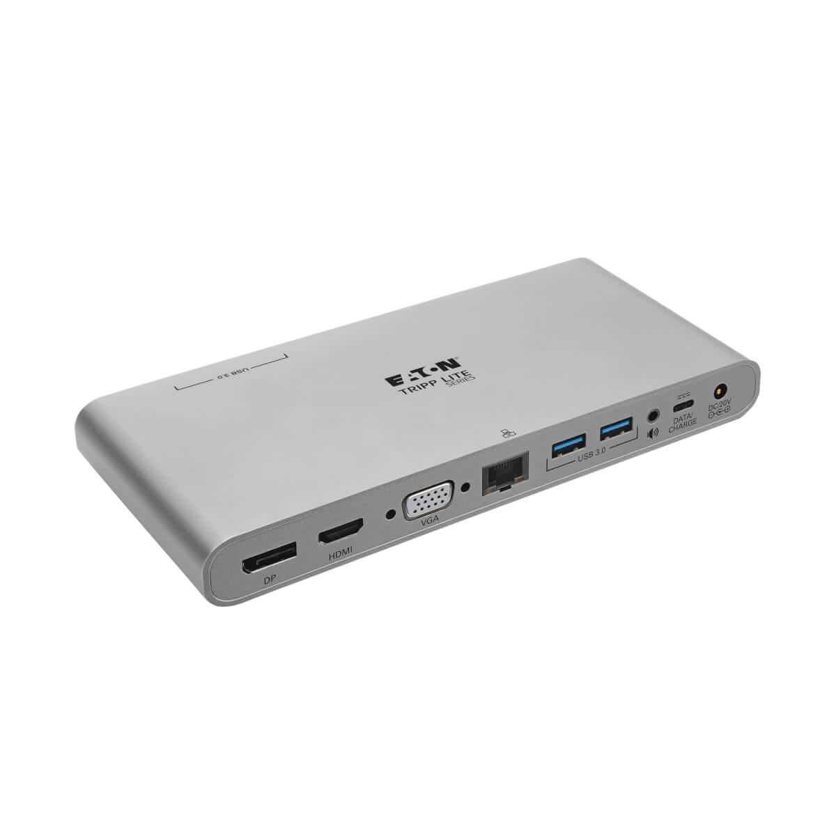 TRIPP LITE Docking Station USB-C - HDMI, VGA, DP, USB-A/C, GbE - 4K @ 30 Hz, Thunderbolt 3 - 100W PD Charging with Power Supply - Silver