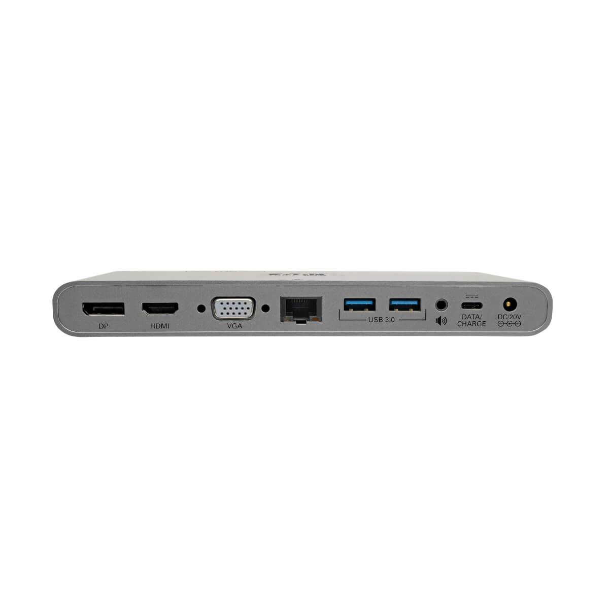 TRIPP LITE Docking Station USB-C - HDMI, VGA, DP, USB-A/C, GbE - 4K @ 30 Hz, Thunderbolt 3 - 100W PD Charging with Power Supply - Silver
