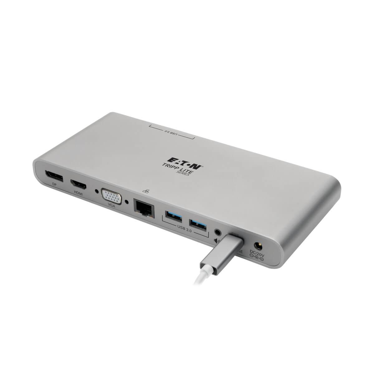 TRIPP LITE Docking Station USB-C - HDMI, VGA, DP, USB-A/C, GbE - 4K @ 30 Hz, Thunderbolt 3 - 100W PD Charging with Power Supply - Silver