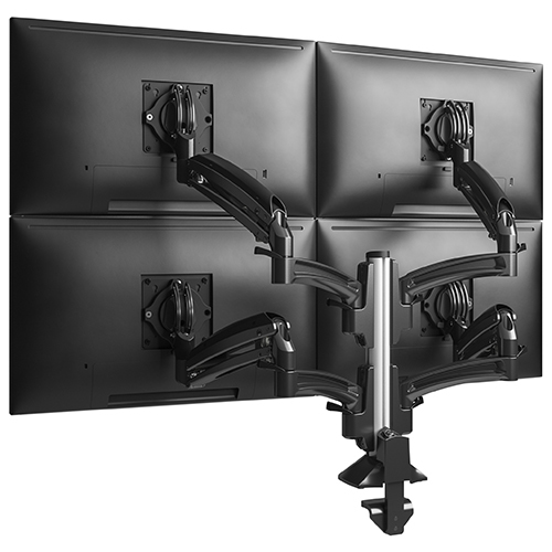 Desk Mount For 4 LCD Displays (adjustable Arm) - Aluminum - Black