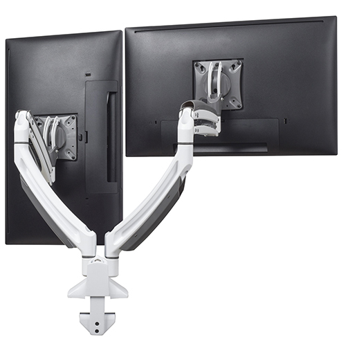Desk Mount For 2 LCD Displays - Aluminum - White - Screen Size: 1