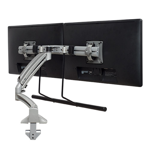Desk Mount, Dual Monitor Array, Reduced Height, Silver