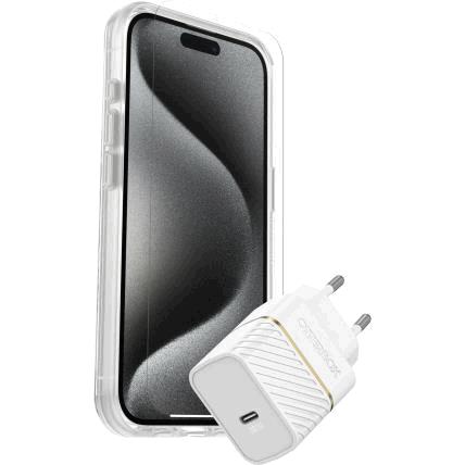 Bundle Apple iPhone 15 Pro /  Symmetry Clear MagSafe / Premium Glass AM / 30W USB-C Wall Charger EU