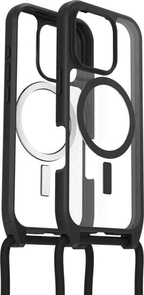 iPhone 16 Pro Case with Strap - React Series Necklace Magsafe - Black Crystal (Clear/Black) - Propack