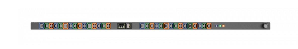 Geist Rack PDU Monitored Unit Level EC, 16A, 230/400V WYE, 11kW, Vertical, (24) Locking IEC C13, (6) Locking IEC C19, 3m power cord with 3P+N+E (IP44)