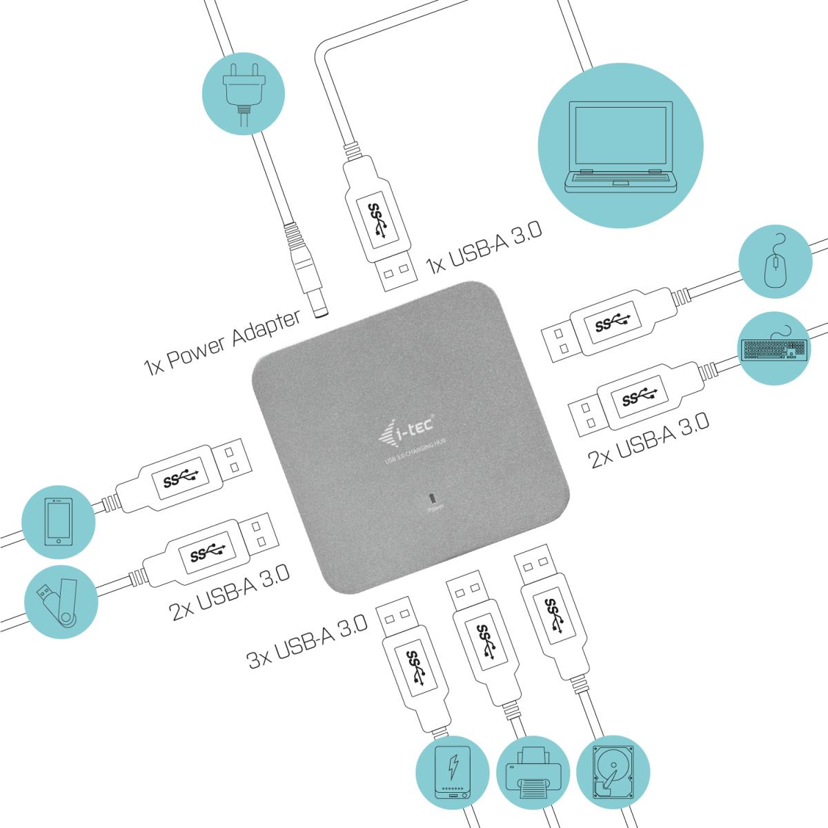 Metal Active Hub 7 Port USB 3.0 With Ps Win Mac Os