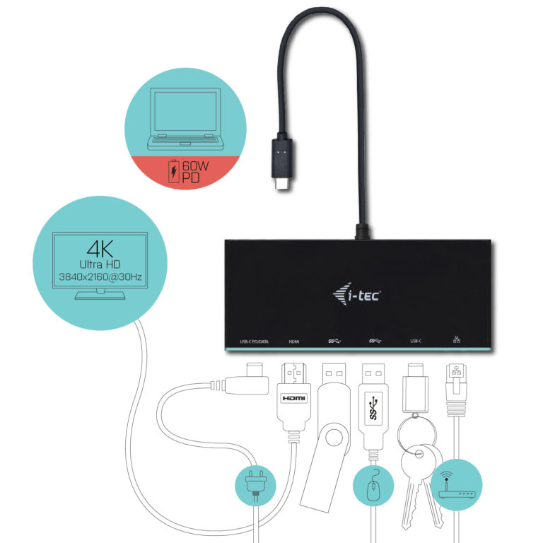 Mini Docking Station USB-c  - Hdmi - 2x USB-c (pd 60w) - 2x USB 3.0 - Ethernet