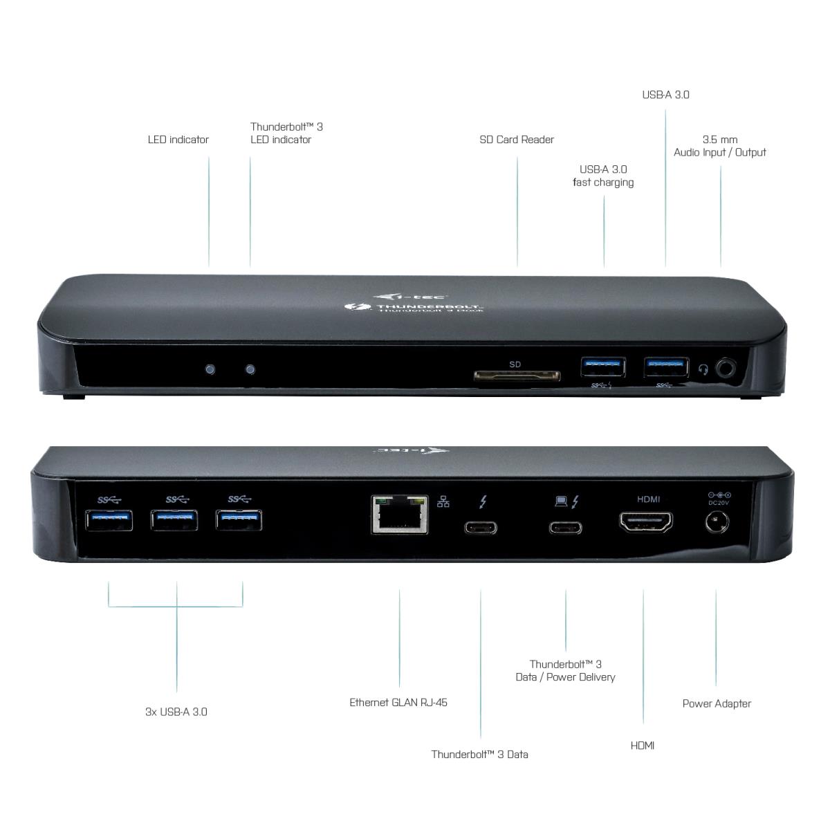Dual Docking Station Thunderbolt 3 4k Metal  2x Tb3 Port 1x Glan 5x USB 3.0