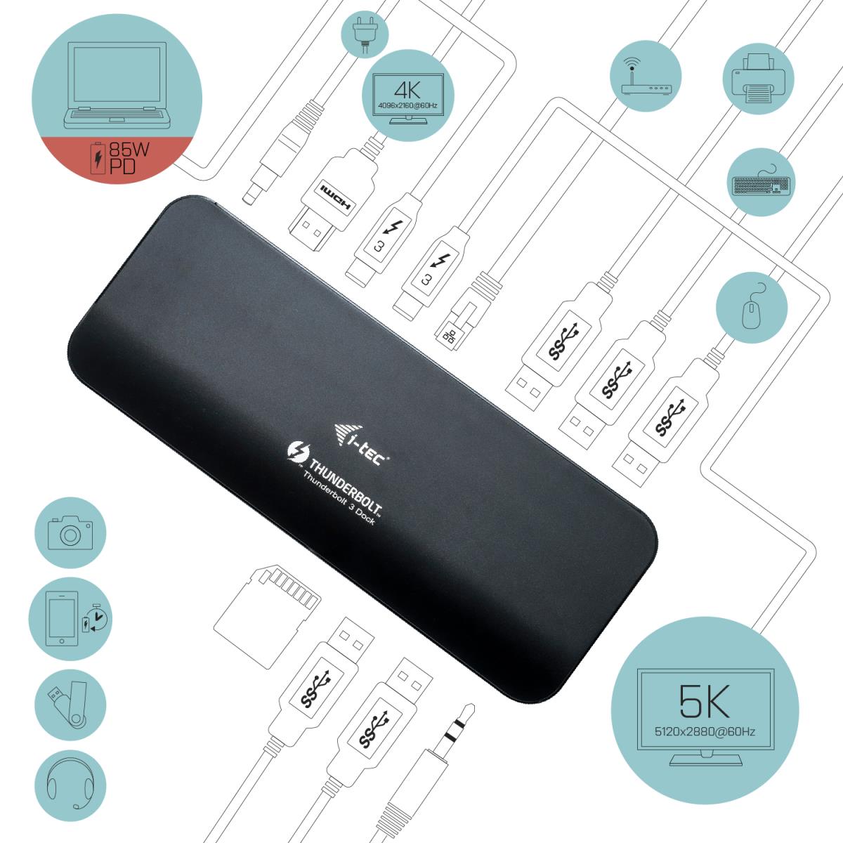 Dual Docking Station Thunderbolt 3 4k Metal  2x Tb3 Port 1x Glan 5x USB 3.0