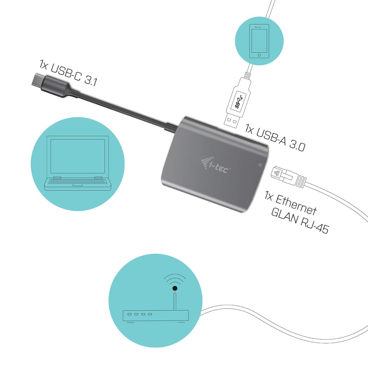 Metal Hub + Gigabit Ethernet Adapter Grey