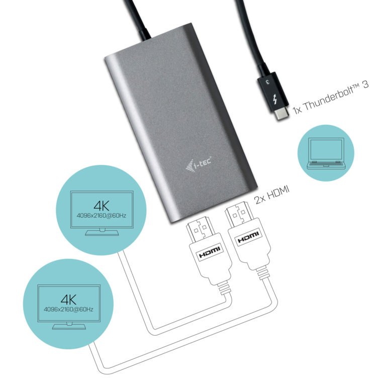 Adapter Thunderbolt 3 Dual Hdmi 2x4k Port With Cable