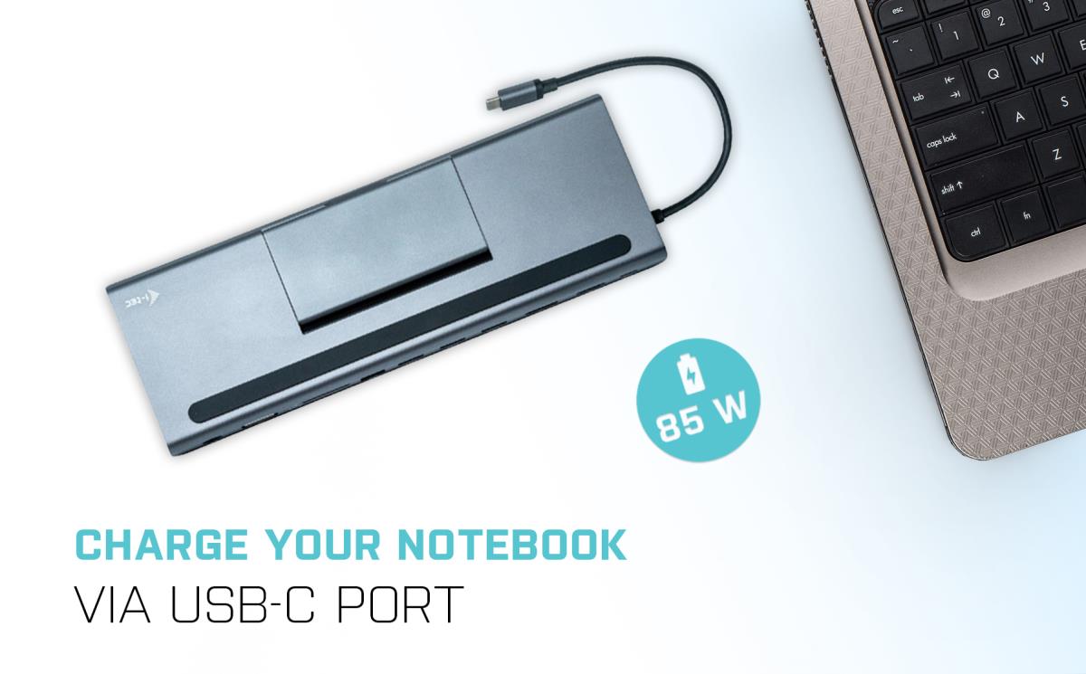 Docking Station Metal Low Profile - USB-c 4k Triple Display - Power Delivery 85w + I-tec Universal Charger 112w