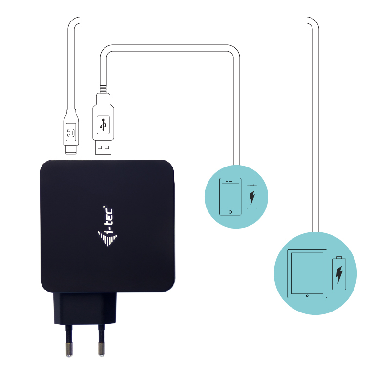 Docking Station Flat - USB-c - Power Delivery 60w + I-tec Universal Charger 60w