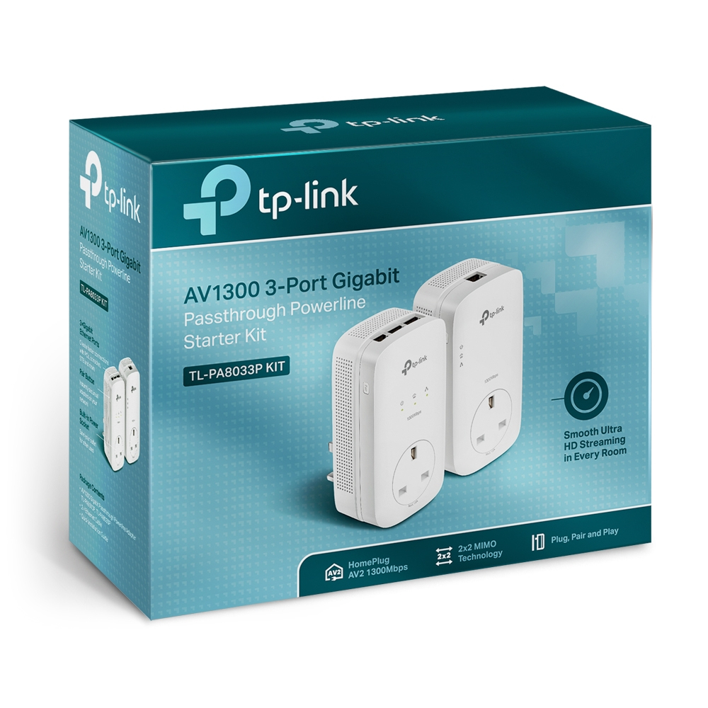 Passthrough Powerline Kit Av1300 3-port White With Socket