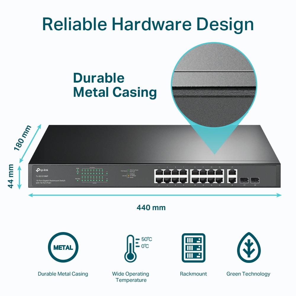Rackmount Switch Tl-sg1218mp Gigabit 18-port Black