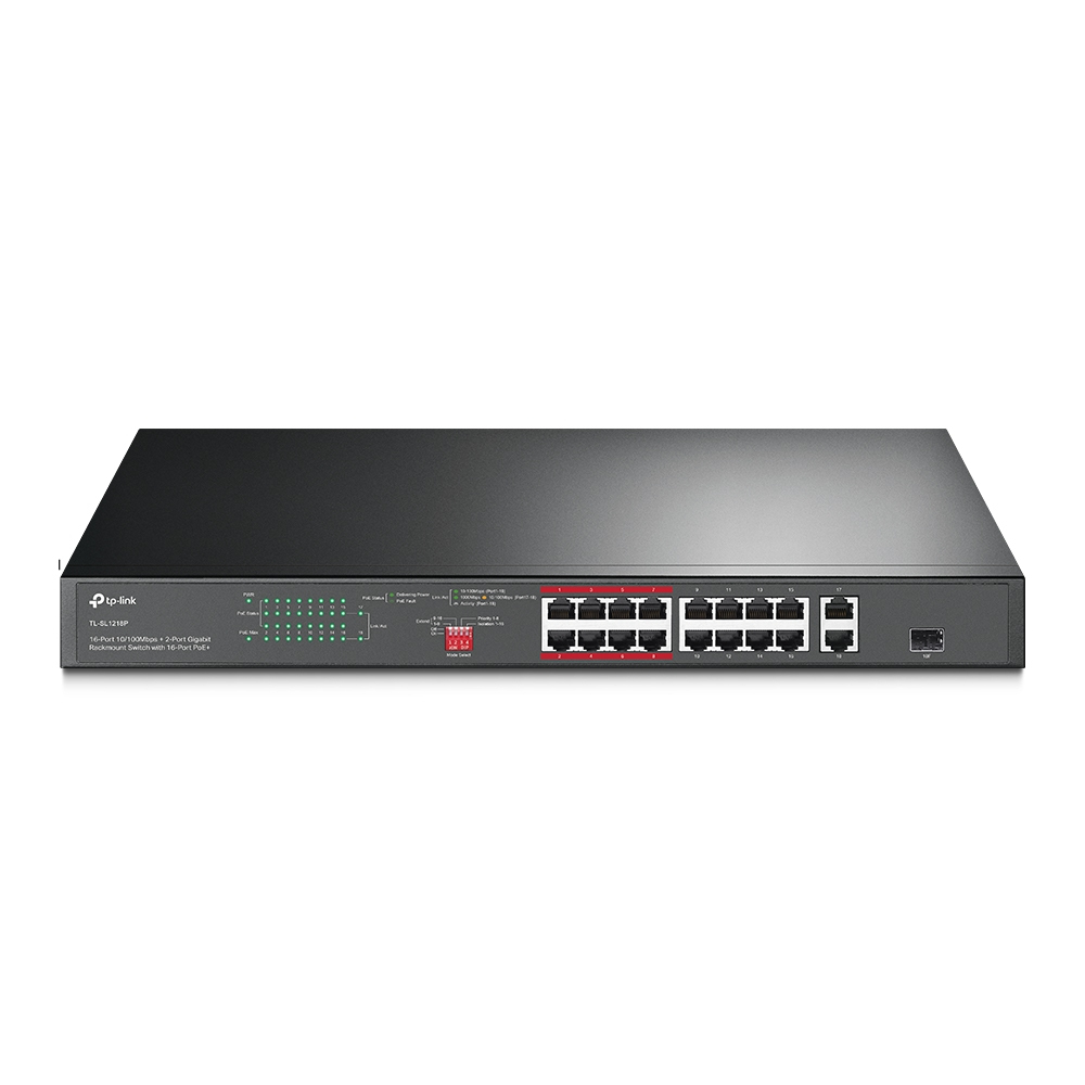Tl-sl1218p 16-port 10/100 Mbps + 2-port Gigabit Rackmount Switch With 16-port Poe+