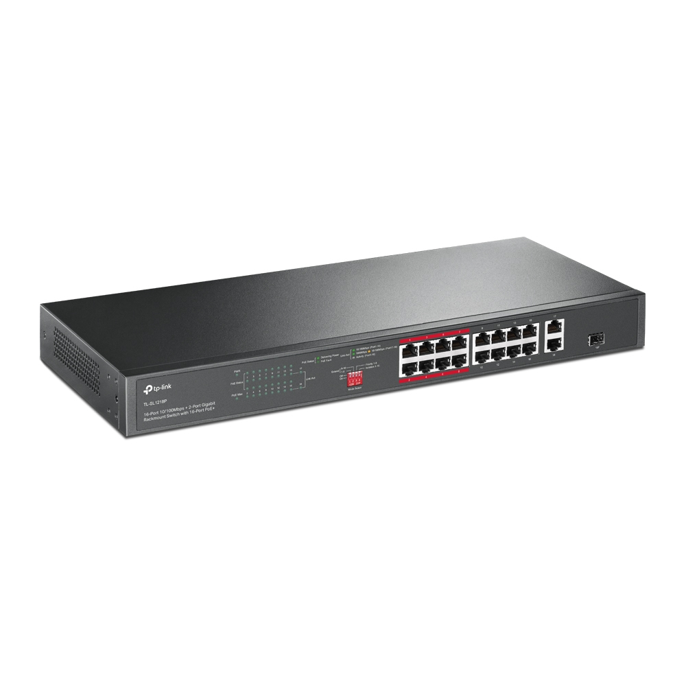Tl-sl1218p 16-port 10/100 Mbps + 2-port Gigabit Rackmount Switch With 16-port Poe+