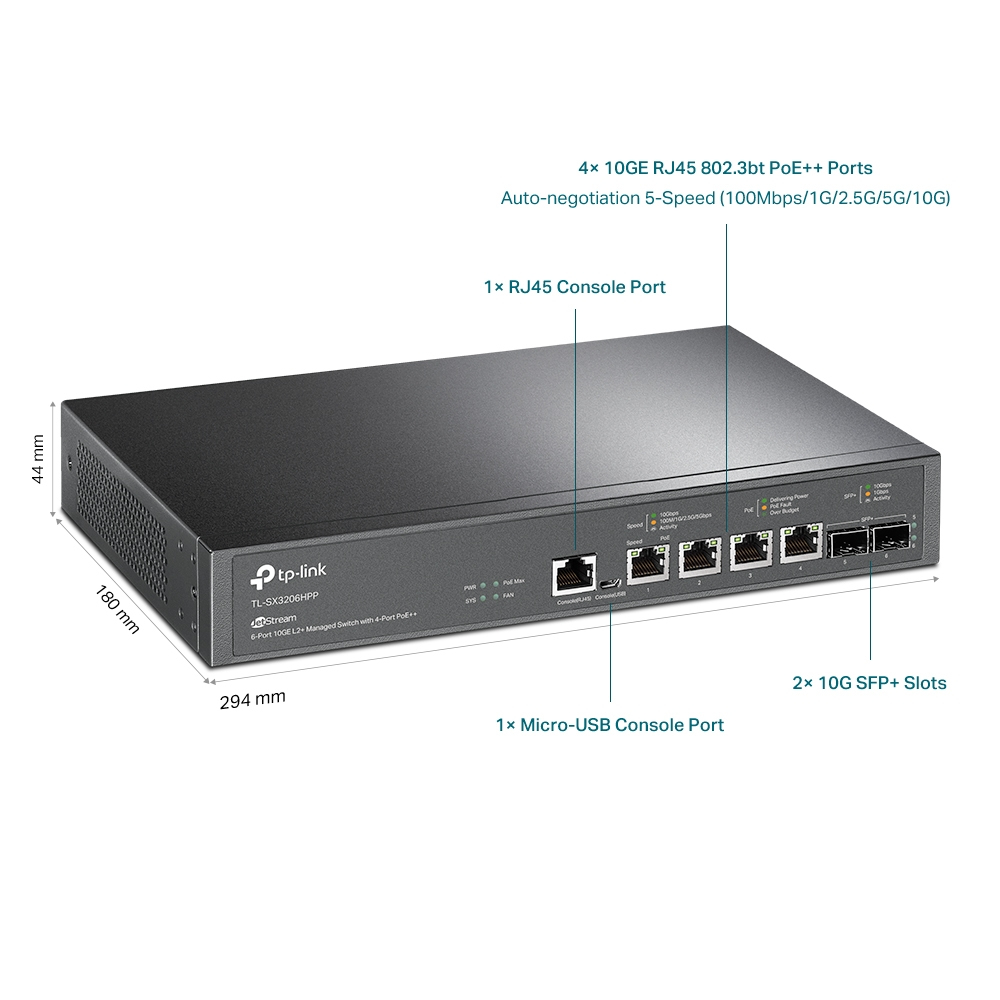 Jetstream 4-port 10g Base-t And 2-port 10ge Sfp+ L2+ Managed Switch With 4-port Poe++