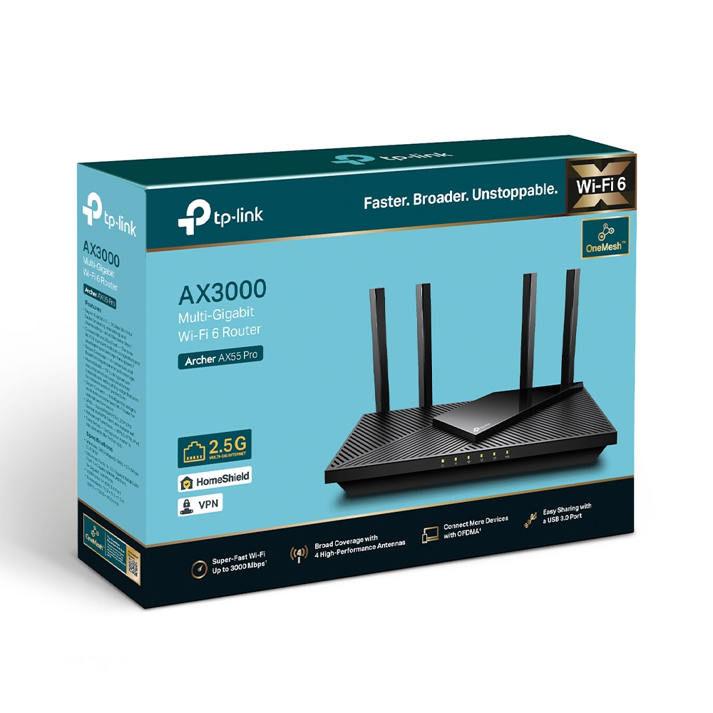 Wireless Wi-Fi 6 Router Ax3000 Archer Ax55 Pro Dual Band Gigabit Black