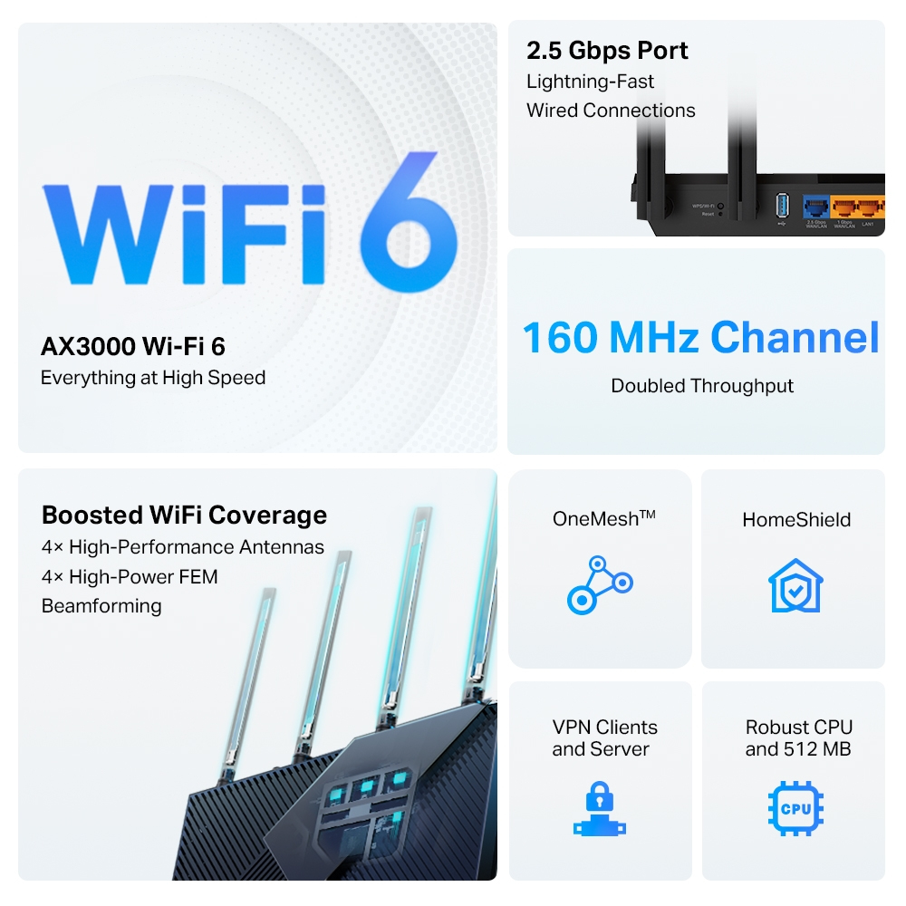Wireless Wi-Fi 6 Router Ax3000 Archer Ax55 Pro Dual Band Gigabit Black