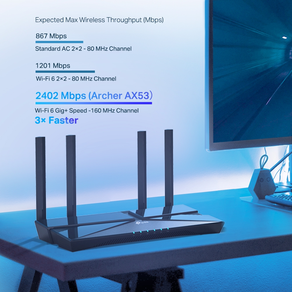 Wireless Wi-Fi 6 Router Ax3000 Archer Ax53 Dual Band Gigabit Black