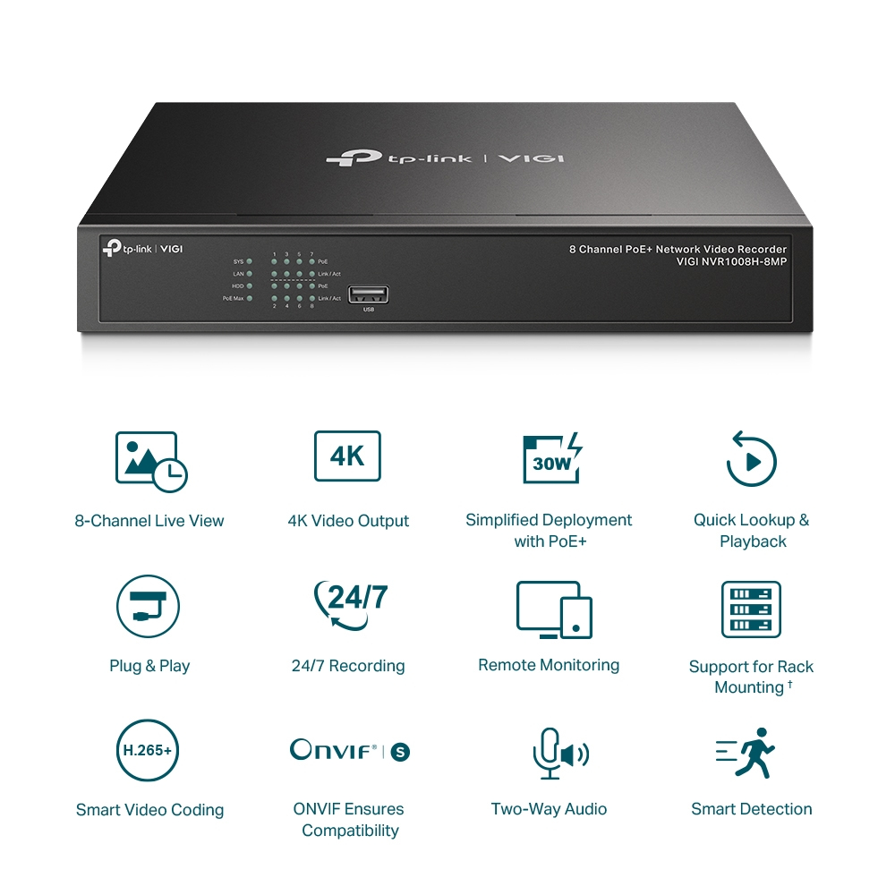 Network Video Recorder Vigi Nvr1008h-8mp 8ch Poe +