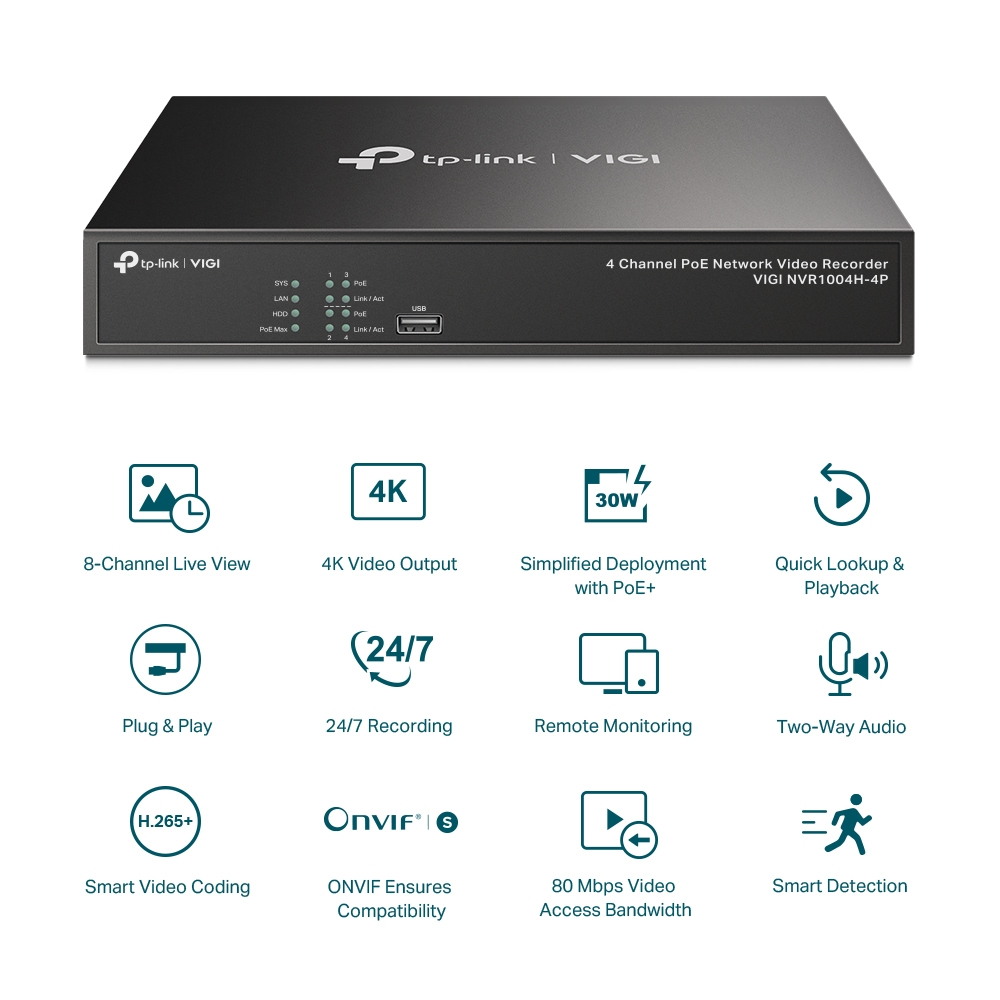 Network Video Recorder Vigi Nvr1004h-4mp 4ch Poe +