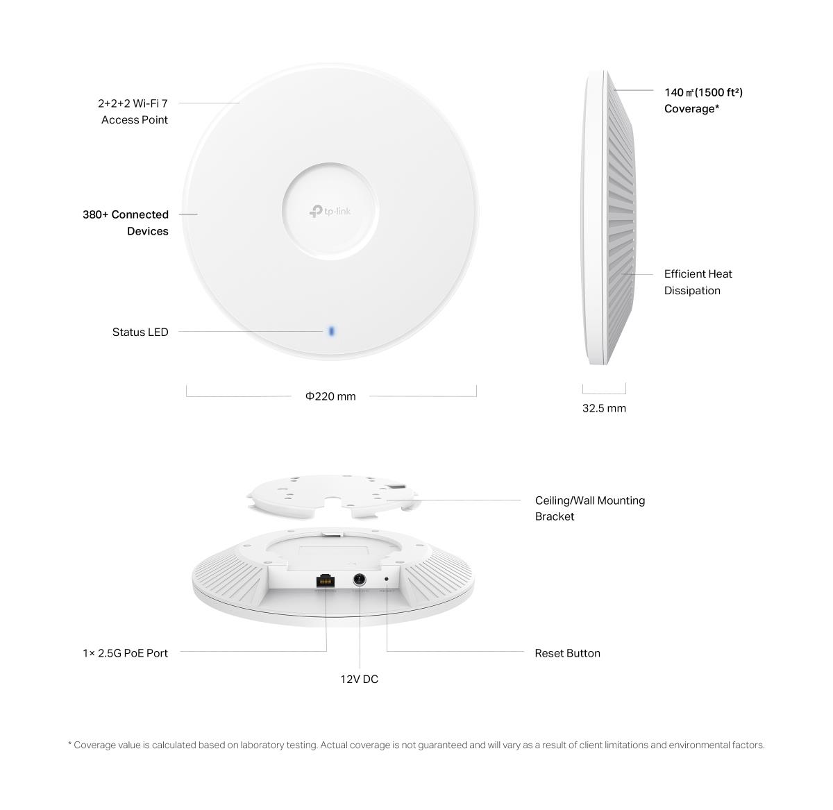 Access Point Omada Eap772 Be9300 Ceiling Mount Wi-Fi 7 Tri Band