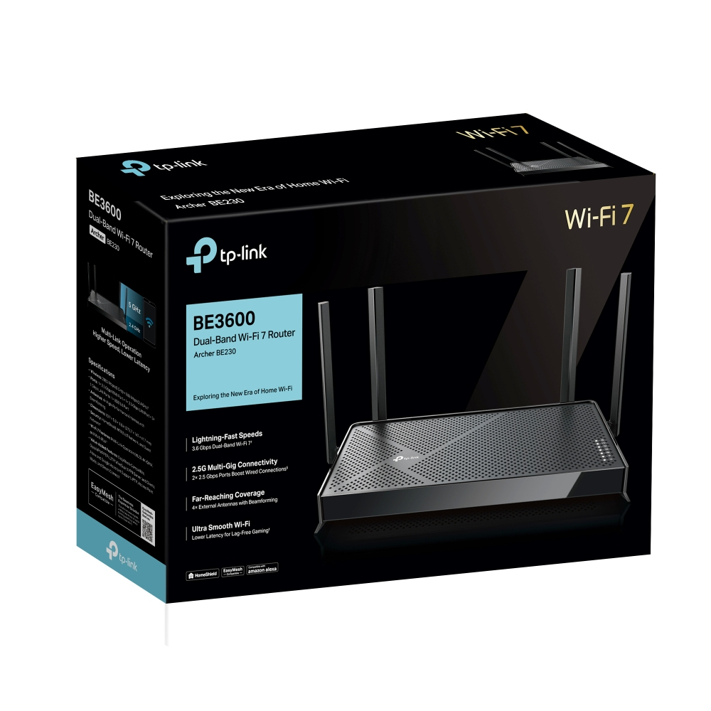 Wireless Wi-Fi 7 Router Be3600 Archer Be230 Dual Band Black