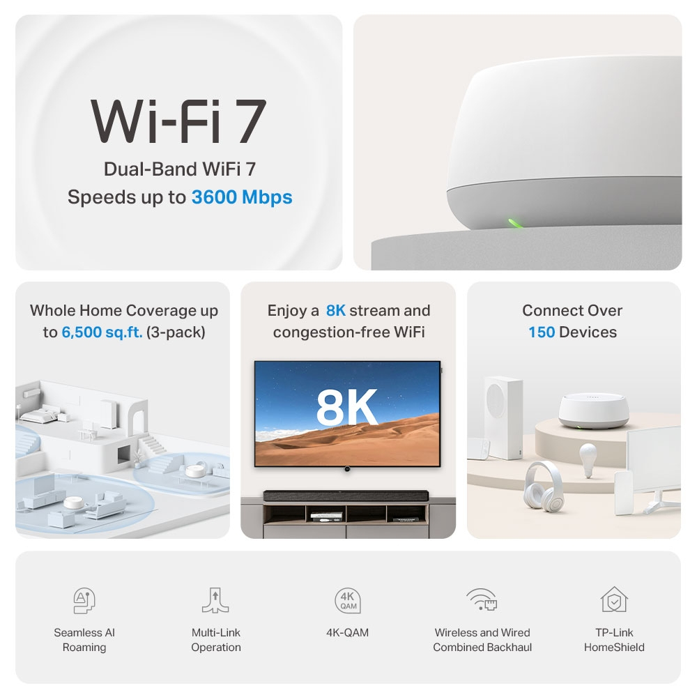Deco Be22 - Whole Home Wi-Fi 7 Mesh System Be3600 - 3 Pack