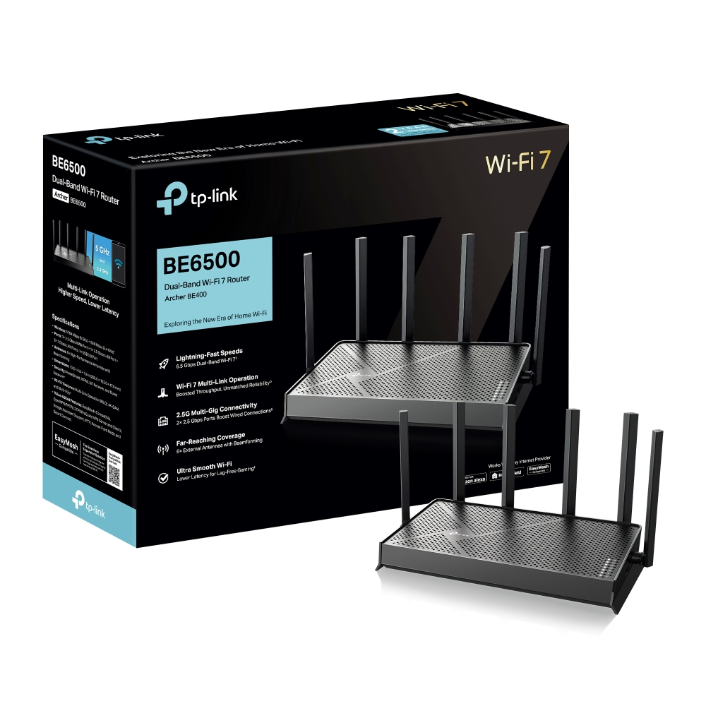 Wireless Wi-Fi 7 Router Be400 Archer Be6500 Dual Band Black