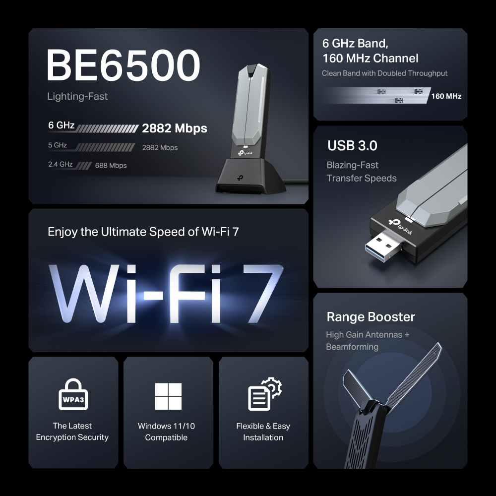 Adapter Archer Tbe400uh Be6500 Wi-Fi 7 High Gain Wireless USB