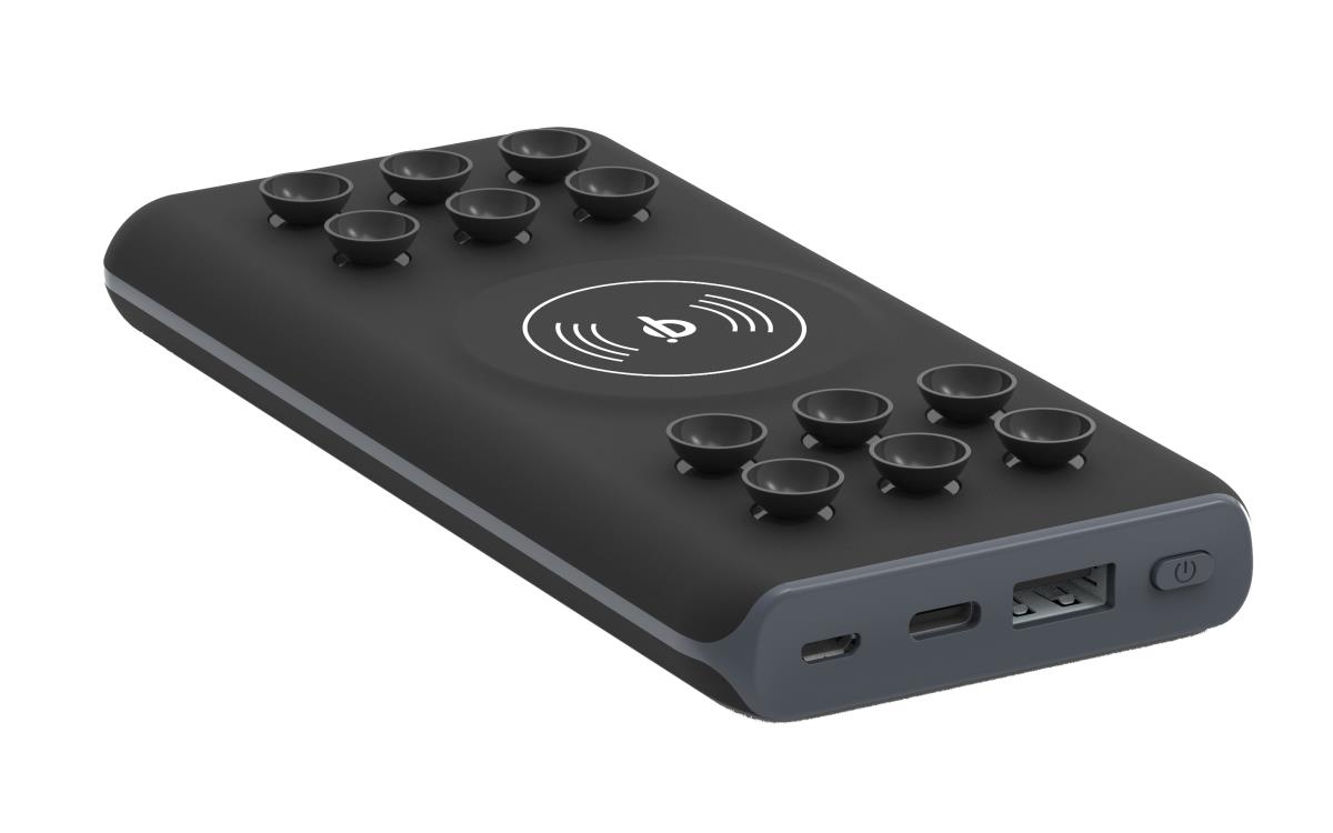 Pbq-1001 - Powerbank - 10000mah - Silicon With Qi Charging And Suction Cup