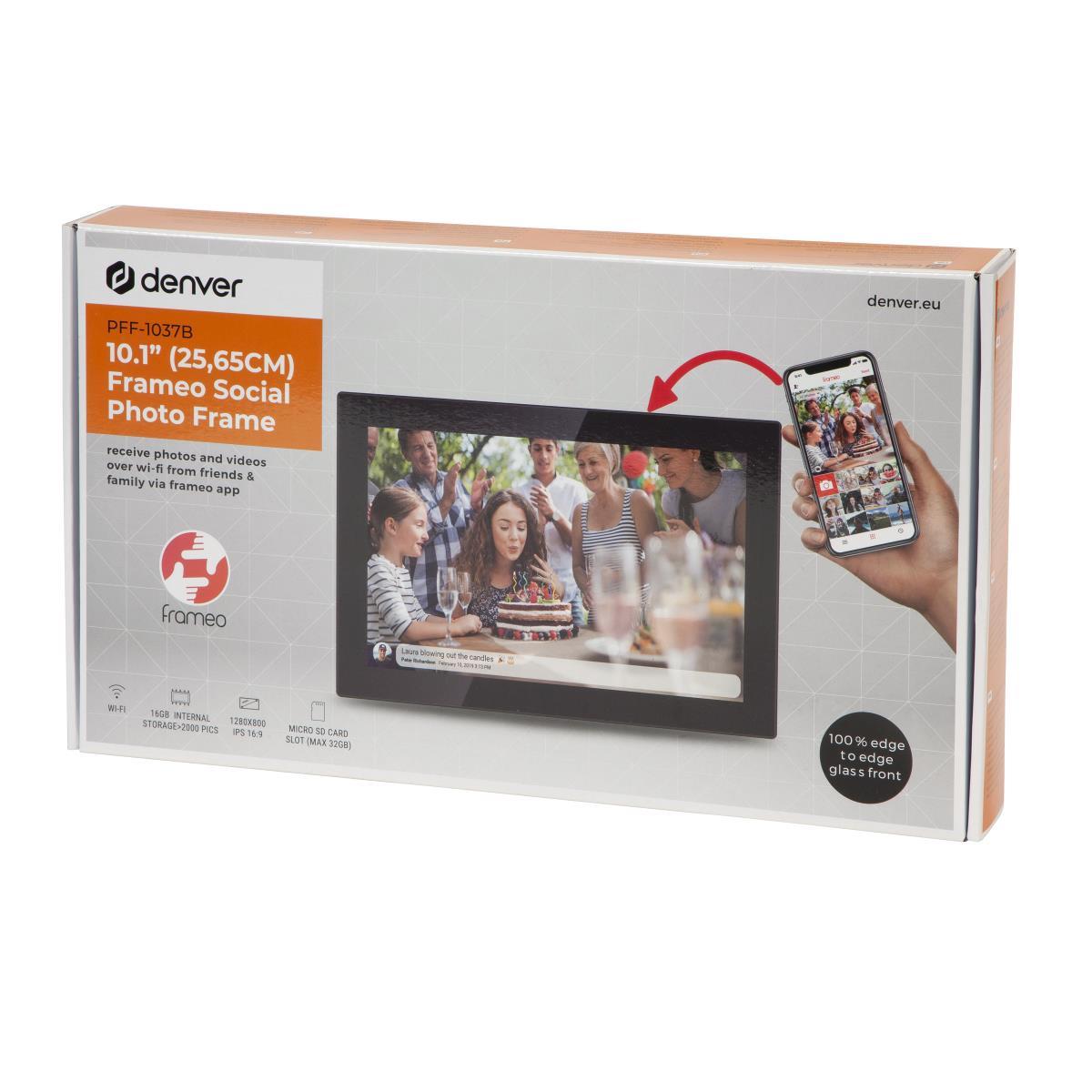 Digital Photo Frame Frameo Pff-1037 IPS Screen Glass Display Black