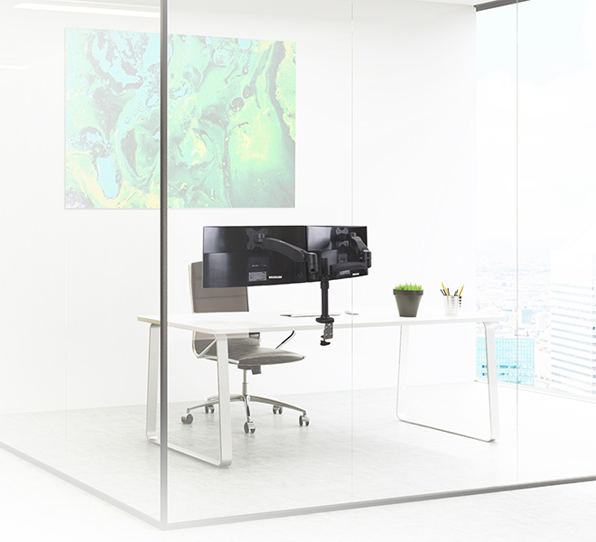 Full Motion Twin Desk Mount Double Arms Graphite Black
