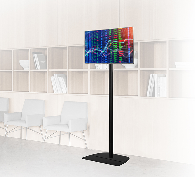 Monitor Mount - Small Flat Screen Single Pole Floor Stand - Black