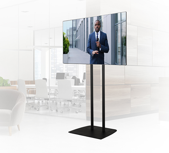 Monitor Mount - Large Flat Screen Twin Pole Floor Stand - 1 Monitor - 70in - Black