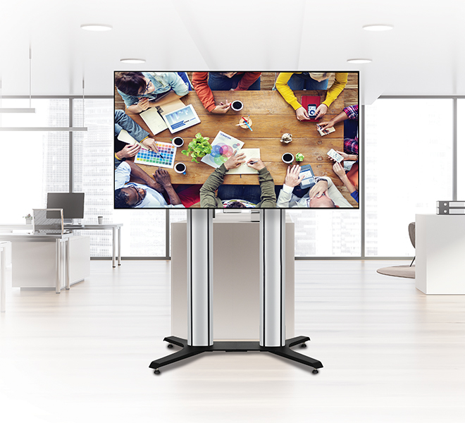 Monitor Mount - Premium Floor-to-ceiling Single Screen Uc Stand - 1 Monitor - 39-75in - Black / Silver