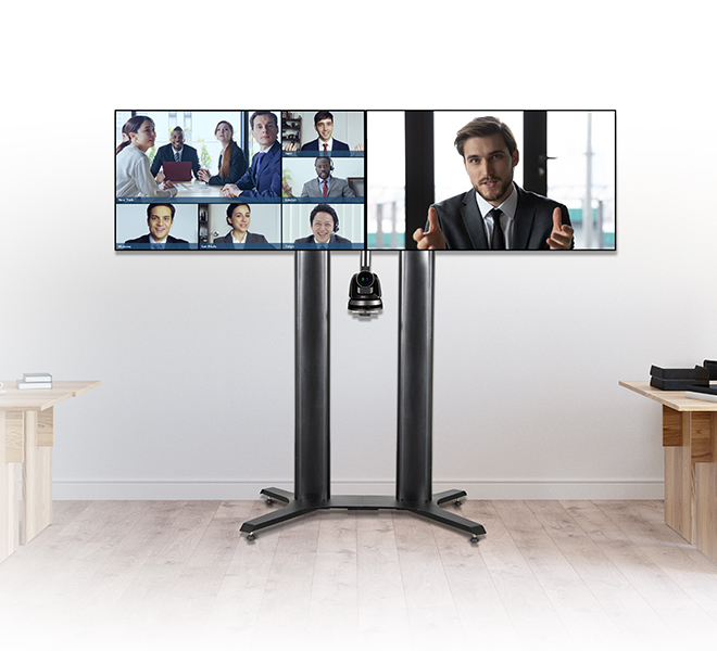 Monitor Mount - Premium Freestanding Twin Screen Vc Stand - 2 Monitors - 2m Black / Silver