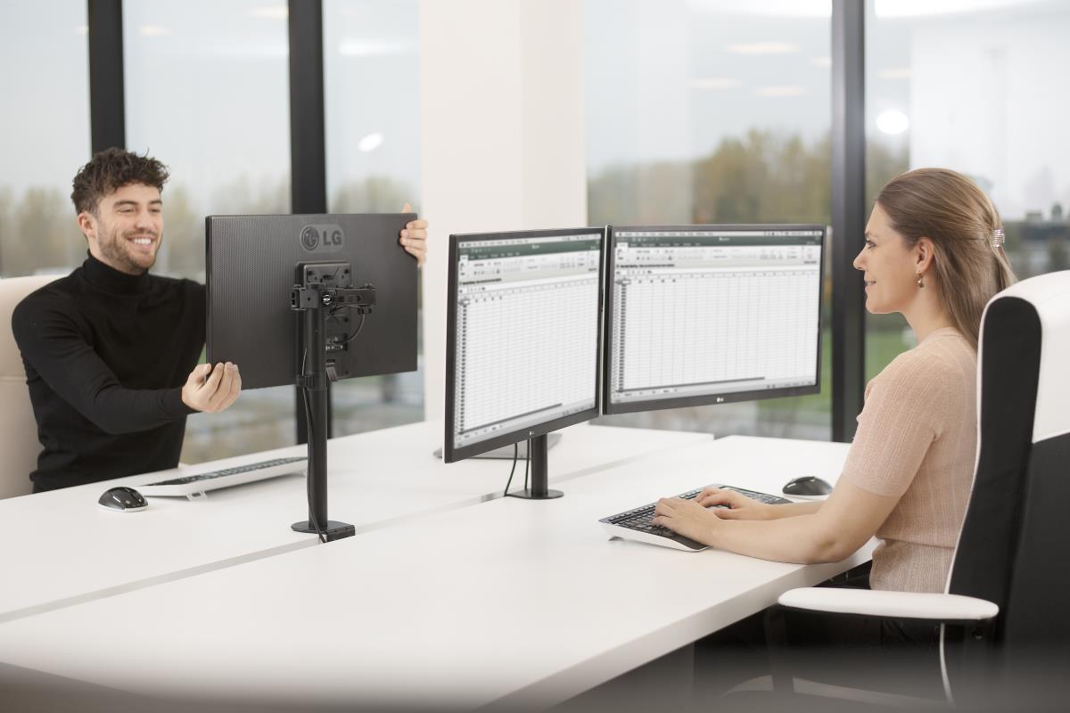 Dual Monitor Desk Post Mount - Black
