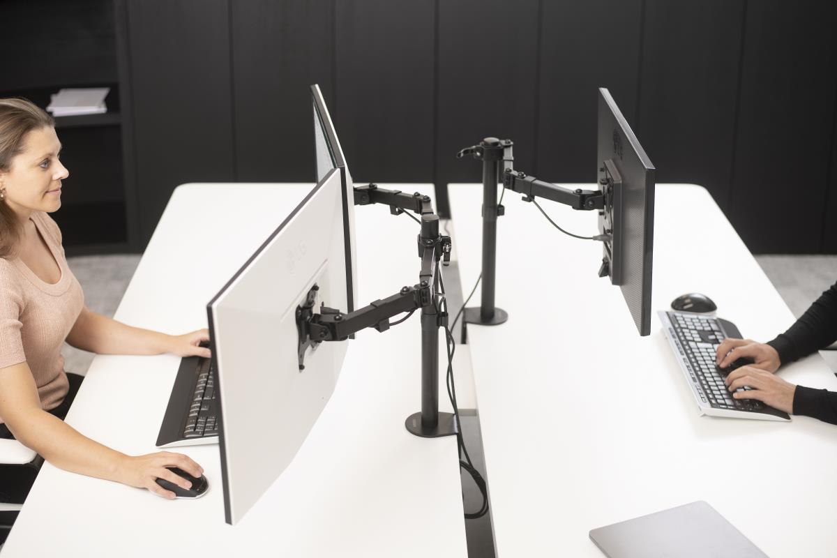 Dual Monitor Desk Post Mount - Black